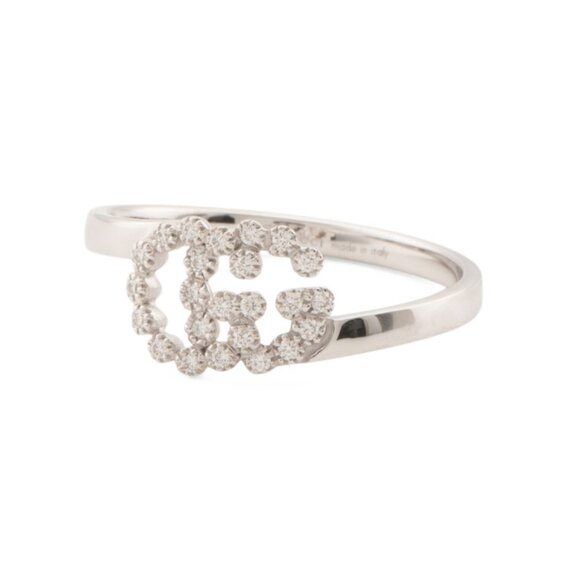 GUCCI White Gold/Diamond Made In Italy 18kt White Gold Diamond Logo Ring - Picture 1 of 2